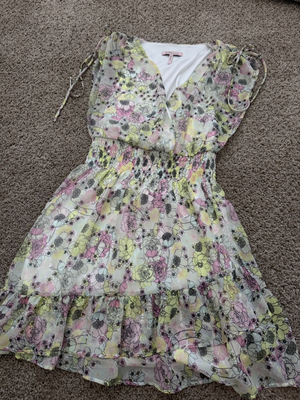 BCBGeneration Floral Mini Dress in Pastel Pink and Yellow
